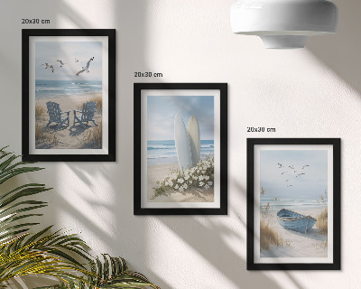Zidna galerija slika Plaža s daskama za surfanje, brodovima i pticama