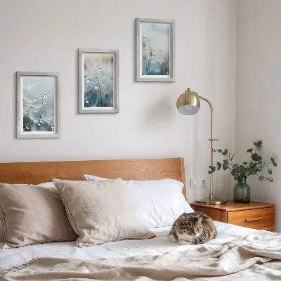 Kapljice rose na nježnim maslačcima set od 3 slike u okviru