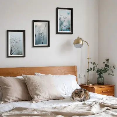 Nježni maslačci s kapljicama vode komplet slika u okviru