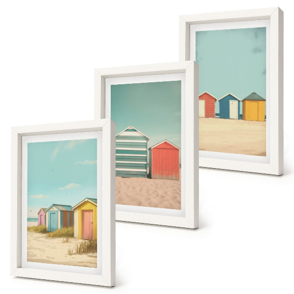 Set 3 slike u okviru Šarene kućice na plaži na ljetnom suncu