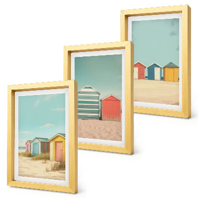 Set 3 slike u okviru Šarene kućice na plaži na ljetnom suncu