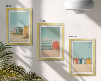 Set 3 slike u okviru Šarene kućice na plaži na ljetnom suncu