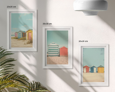 Set 3 slike u okviru Šarene kućice na plaži na ljetnom suncu