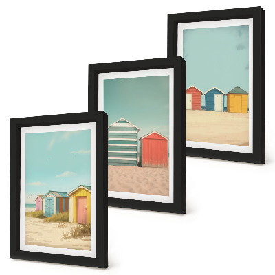 Set 3 slike u okviru Šarene kućice na plaži na ljetnom suncu