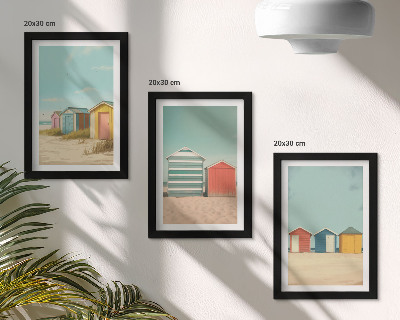 Set 3 slike u okviru Šarene kućice na plaži na ljetnom suncu