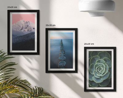 Set 3 slike u okviru Planine s ružičastim nebom, vodom i zelenim sukulentima