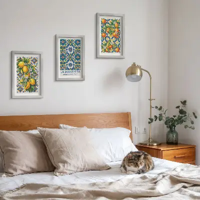 Set od 3 slike u okviru posteri s motivima citrusa i šarenim apstraktnim uzorcima
