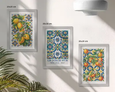 Set od 3 slike u okviru posteri s motivima citrusa i šarenim apstraktnim uzorcima