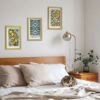 Set od 3 slike u okviru posteri s motivima citrusa i šarenim apstraktnim uzorcima