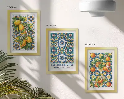 Set od 3 slike u okviru posteri s motivima citrusa i šarenim apstraktnim uzorcima