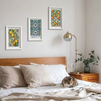 Set od 3 slike u okviru posteri s motivima citrusa i šarenim apstraktnim uzorcima