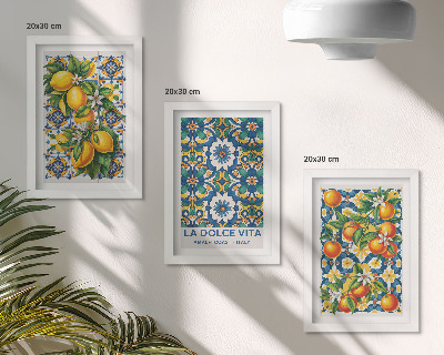 Set 3 slike u okviru Posteri s citrusima i šarenim apstraktnim uzorcima