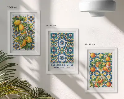 Set od 3 slike u okviru posteri s motivima citrusa i šarenim apstraktnim uzorcima