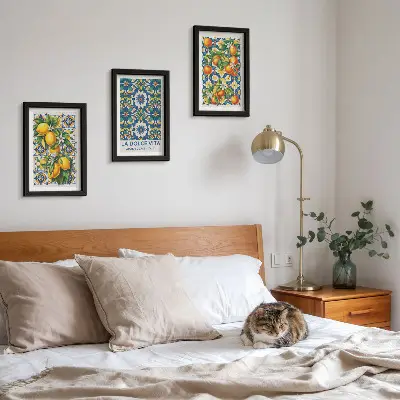 Set od 3 slike u okviru posteri s motivima citrusa i šarenim apstraktnim uzorcima
