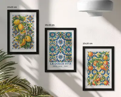 Set od 3 slike u okviru posteri s motivima citrusa i šarenim apstraktnim uzorcima