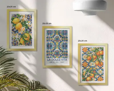 Zidna galerija slika s motivom cvjetova limuna i naranče u šarenim uzorcima