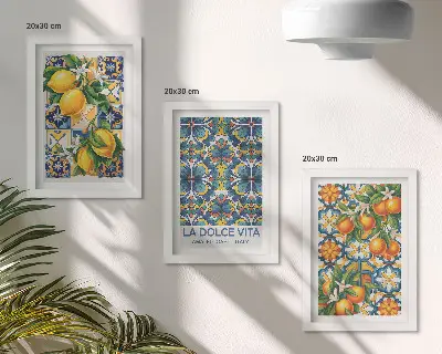 Zidna galerija slika s motivom cvjetova limuna i naranče u šarenim uzorcima