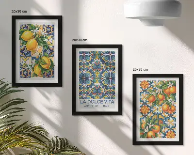 Zidna galerija slika s motivom cvjetova limuna i naranče u šarenim uzorcima
