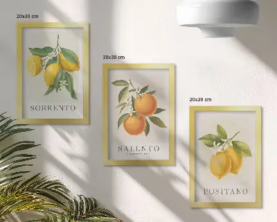 Set od 3 slike u okviru limuni i naranče s talijanske obale Amalfi