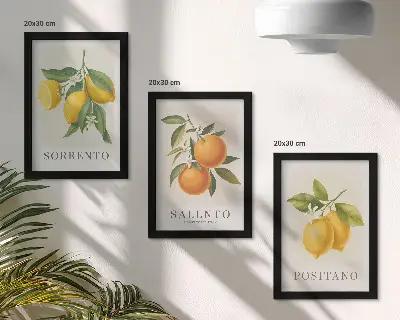 Set od 3 slike u okviru limuni i naranče s talijanske obale Amalfi