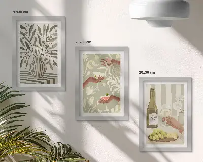Komplet slika u okviru motivi cvjetova masline i rustikalnih koktela