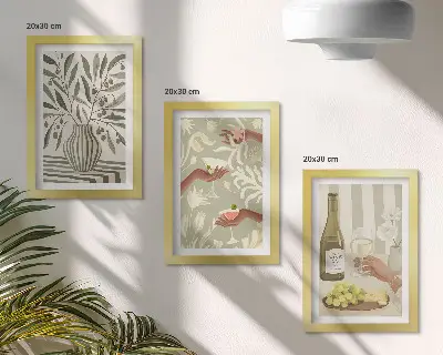 Komplet slika u okviru motivi cvjetova masline i rustikalnih koktela