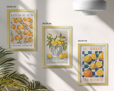 Zidna galerija slika Retro citrusno voće sa žutim akcentima