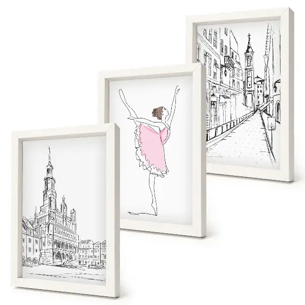 Komplet slika u okviru s motivima balerina i arhitekture