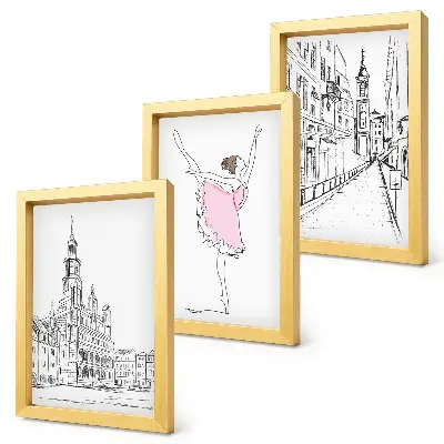 Komplet slika u okviru s motivima balerina i arhitekture