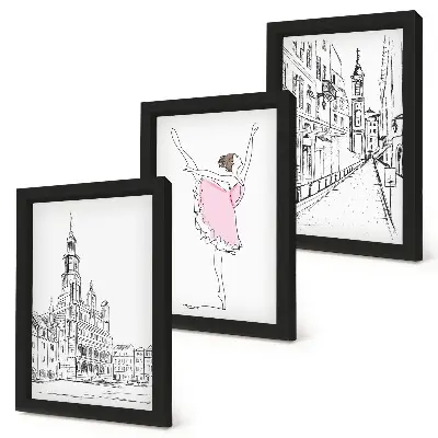 Komplet slika u okviru s motivima balerina i arhitekture