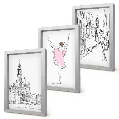 Komplet slika u okviru s motivima balerina i arhitekture