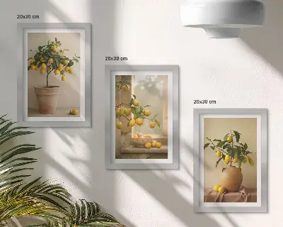 Stabla limuna u posudama i na prozoru set od 3 slike u okviru