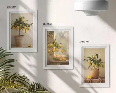 Stabla limuna u posudama i na prozoru set od 3 slike u okviru