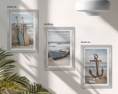 Zidna galerija slika Plaža s čamcem na vesla i sidrom u pijesku