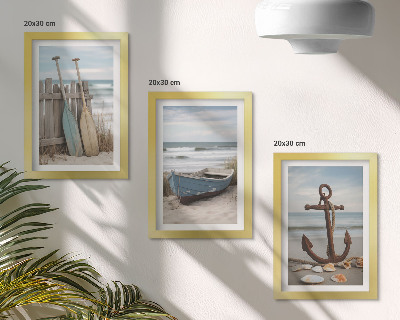 Zidna galerija slika Plaža s čamcem na vesla i sidrom u pijesku