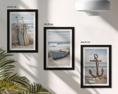 Zidna galerija slika Plaža s čamcem na vesla i sidrom u pijesku