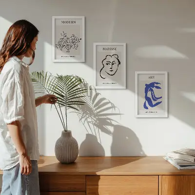 Set 3 apstraktna plakata u minimalističkom stilu Henrija Matissea u okviru