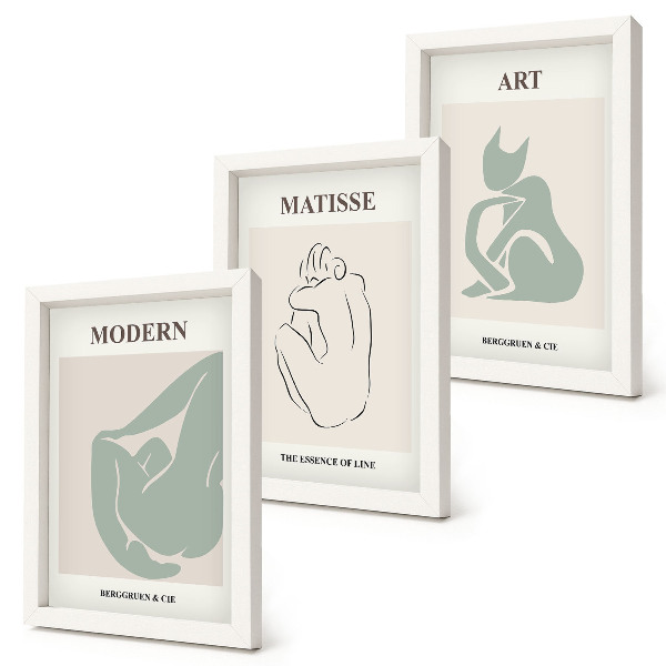 Set 3 slike u okviru Apstraktne figure u pastelnim nijansama Henrija Matissea