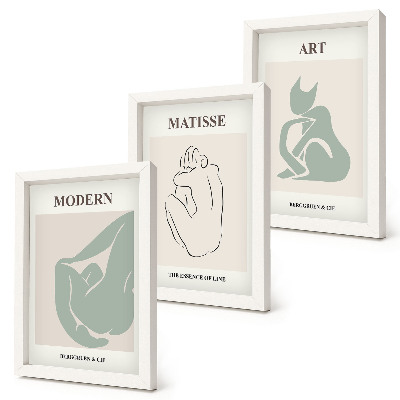 Set 3 slike u okviru Apstraktne figure u pastelnim nijansama Henrija Matissea