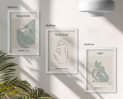 Set 3 slike u okviru Apstraktne figure u pastelnim nijansama Henrija Matissea