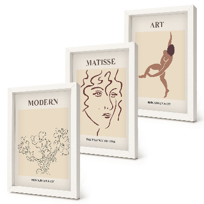 Set 3 slike u okviru Elegantna grafika s cvijećem, licima i ljudskim figurama
