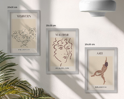 Set 3 slike u okviru Elegantna grafika s cvijećem, licima i ljudskim figurama