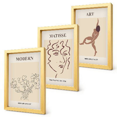 Set 3 slike u okviru Elegantna grafika s cvijećem, licima i ljudskim figurama