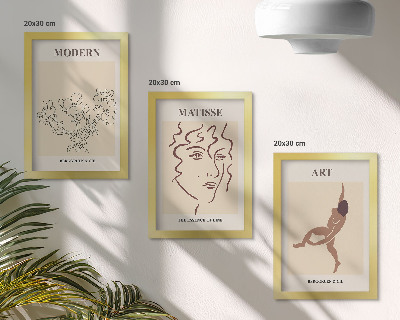 Set 3 slike u okviru Elegantna grafika s cvijećem, licima i ljudskim figurama