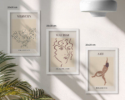 Set 3 slike u okviru Elegantna grafika s cvijećem, licima i ljudskim figurama