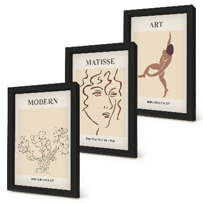 Set 3 slike u okviru Elegantna grafika s cvijećem, licima i ljudskim figurama