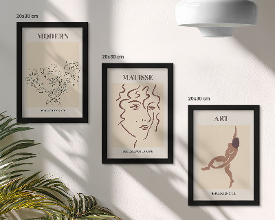 Set 3 slike u okviru Elegantna grafika s cvijećem, licima i ljudskim figurama