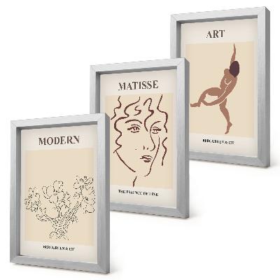 Set 3 slike u okviru Elegantna grafika s cvijećem, licima i ljudskim figurama