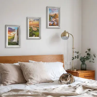 Set od 3 slike u okviru prikaz slapova, planinarstva i rijeka u zalasku sunca
