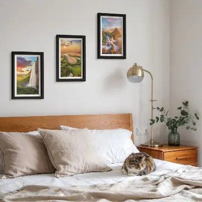 Set od 3 slike u okviru prikaz slapova, planinarstva i rijeka u zalasku sunca